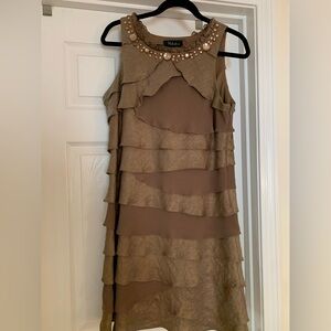 S.L. Fashions Taupe Layered Mini Dress